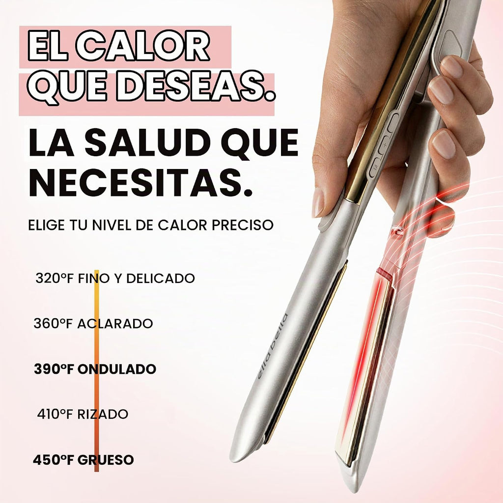 ELLA BELLA Plancha plana de titanio para el cabello delgada (con in...