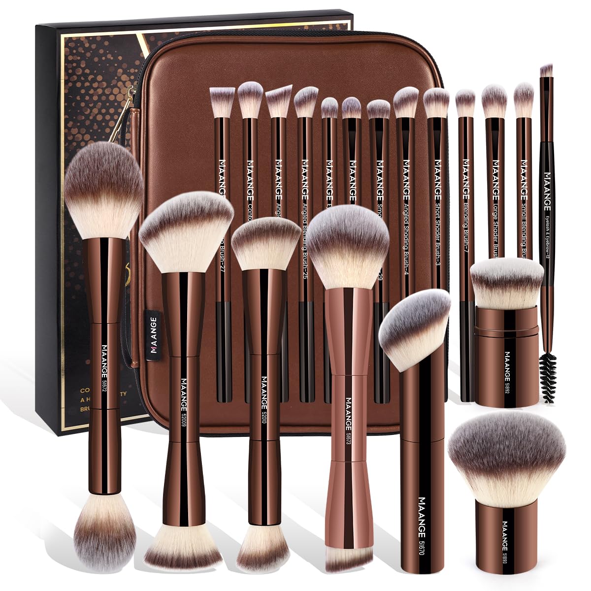 MAANGE Juego de 20 brochas de maquillaje con bolsa, brocha Kabuki d...