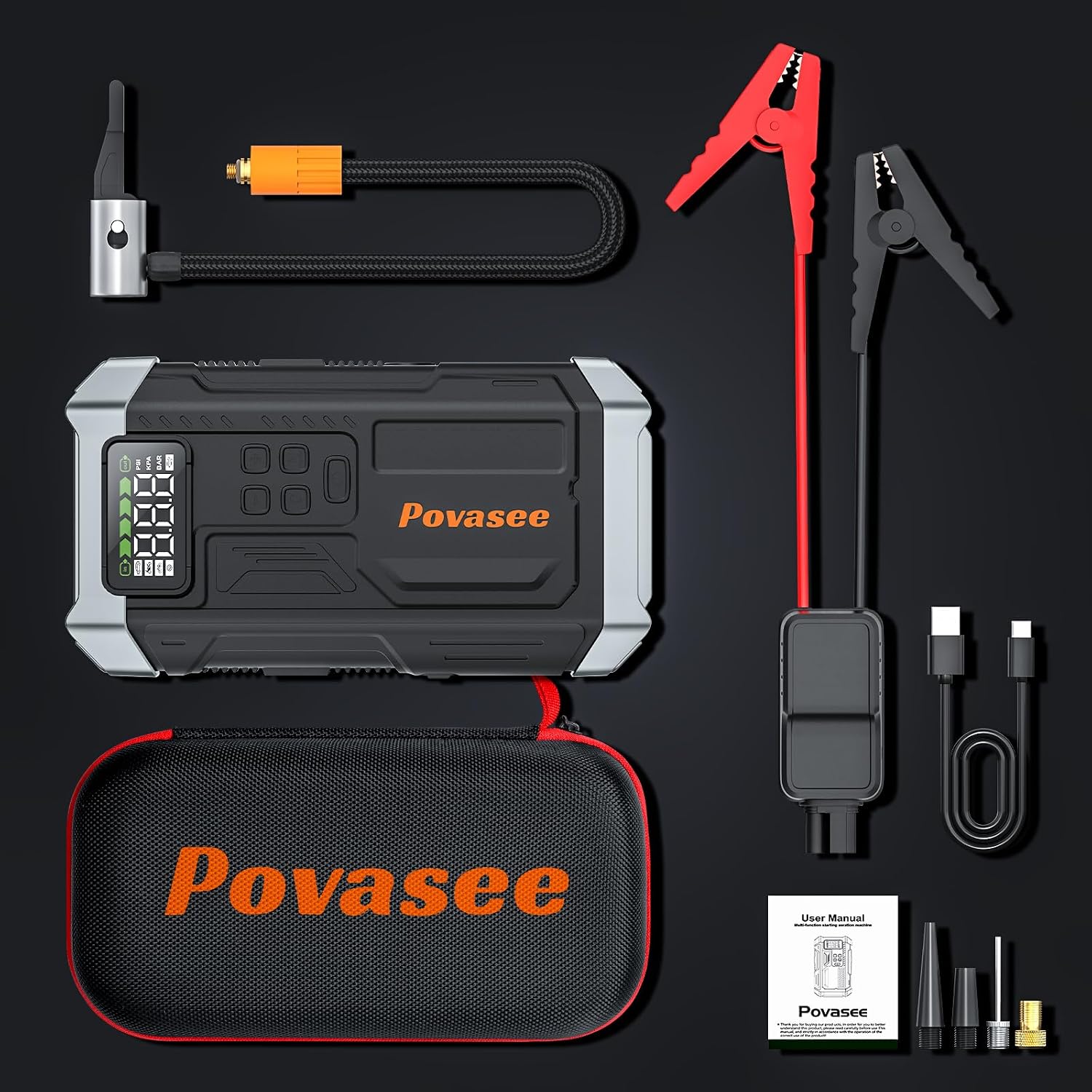 Povasee Arrancador con Compresor de Aire 5000A Caja de Arranque Por...