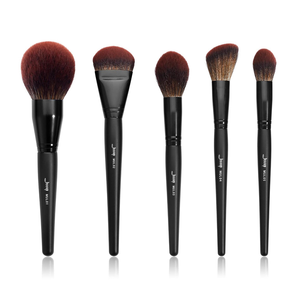 Jessup Pinceles de maquillaje de cara grande, 5 piezas, base sintét...