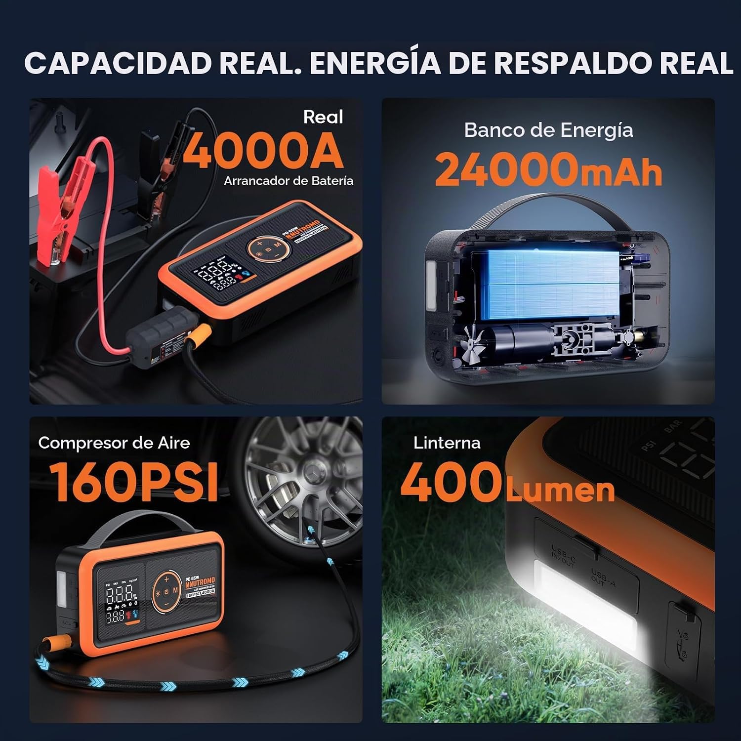 Arrancador de batería de automóvil de 4000 A con compresor de aire...
