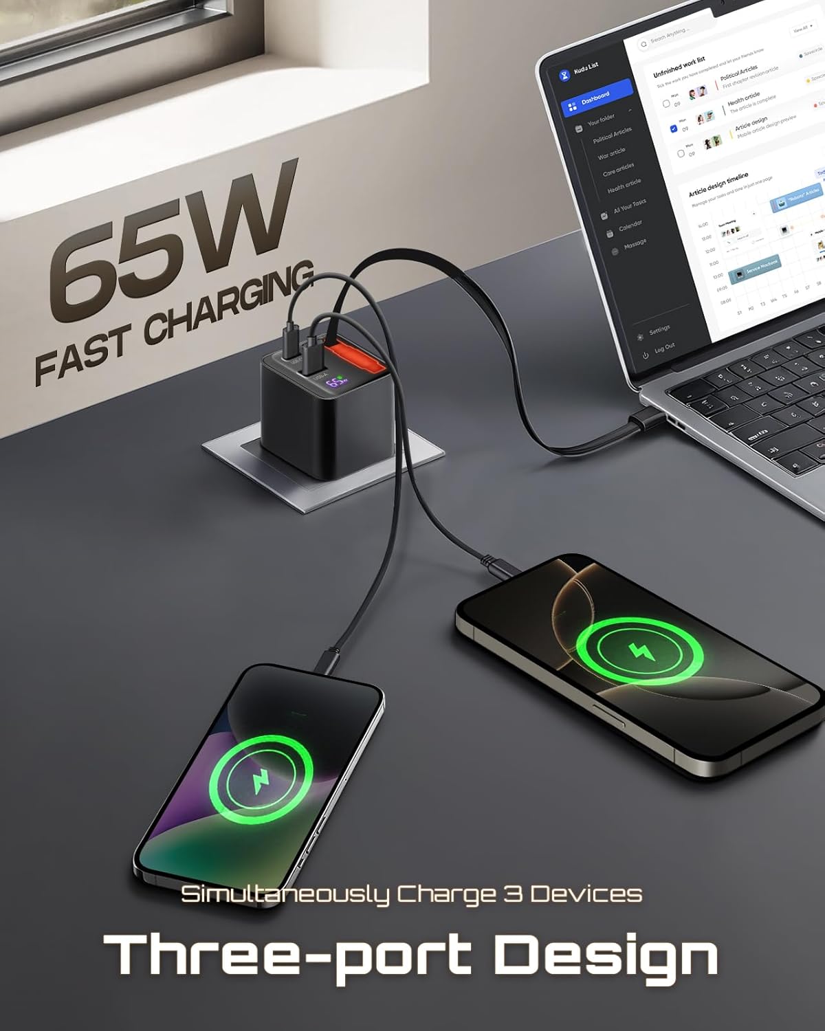 Bloque de cargador USB C retráctil de 65 W, cargador de pared PD PP...
