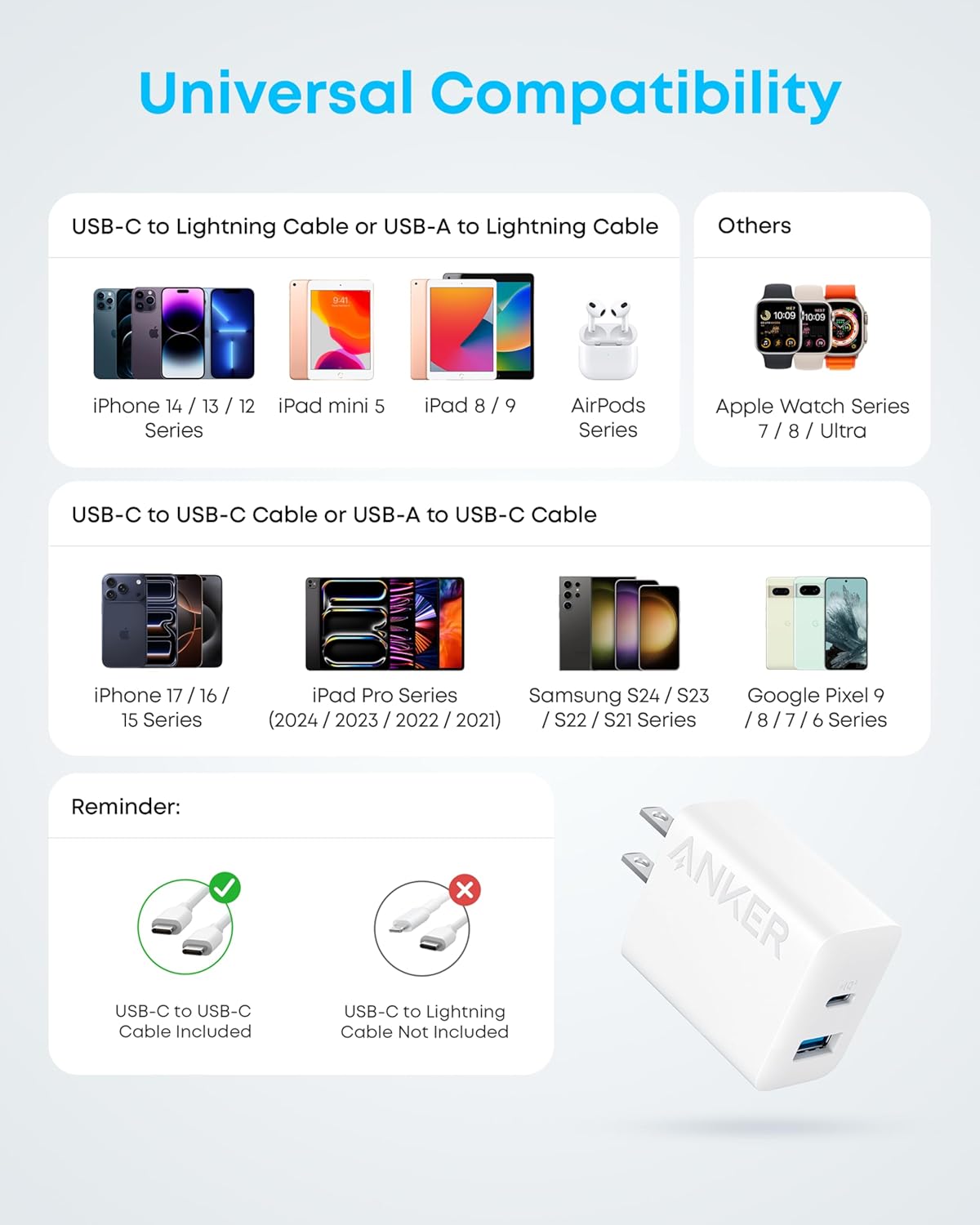Anker Cargador para iPhone 17\/16, paquete de 2 bloques de cargador...