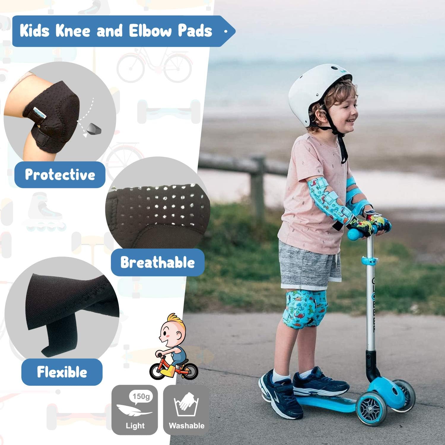 Rodilleras y coderas para niños de estilo suave con guantes de bici...
