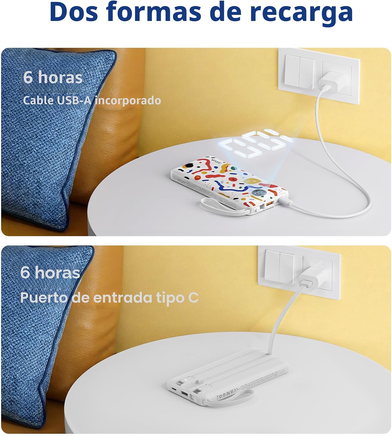 VRURC Cargador portátil, cables incorporados, banco de energía de 1...
