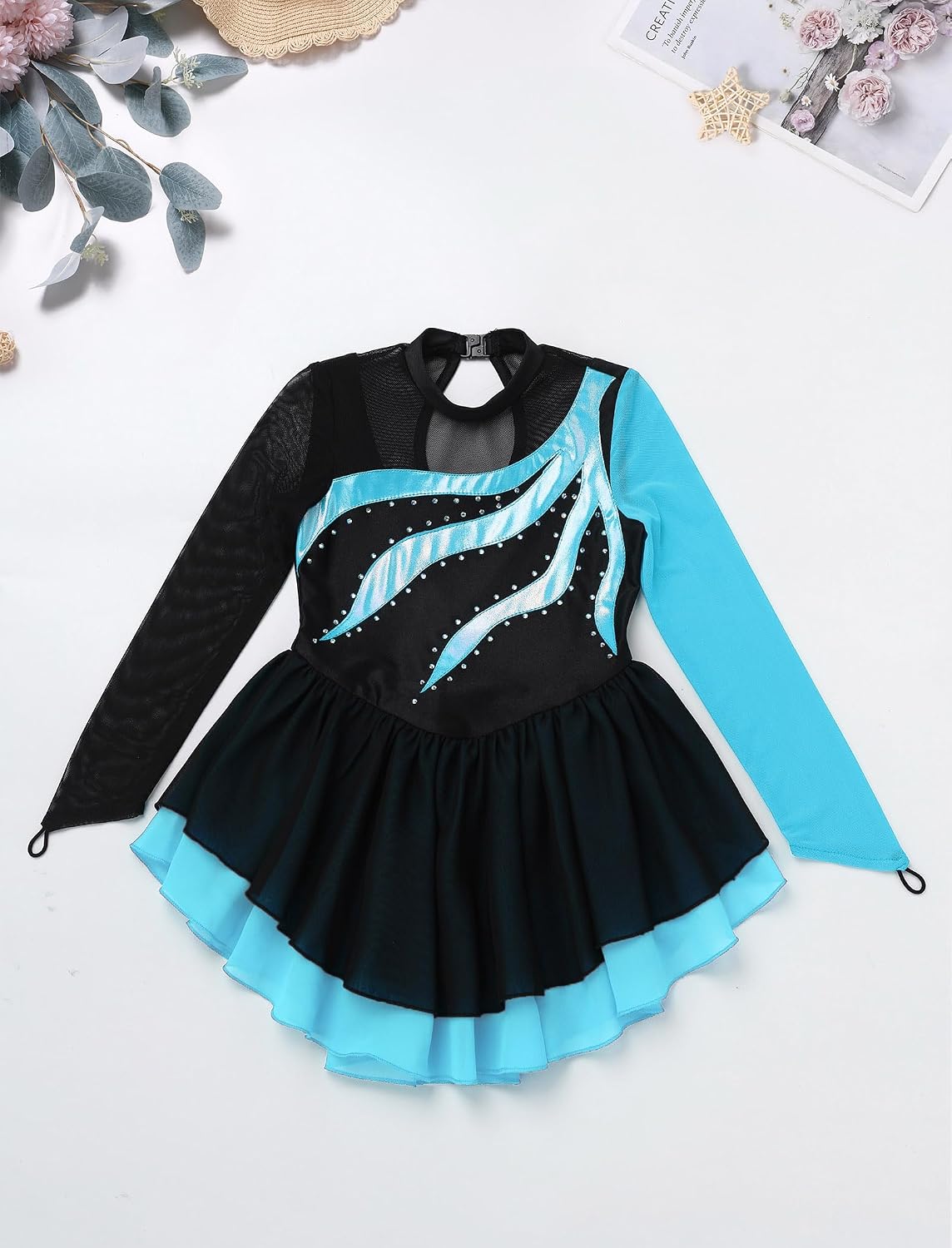 ODASDO Vestido de patinaje sobre hielo artístico para niñas y niños...
