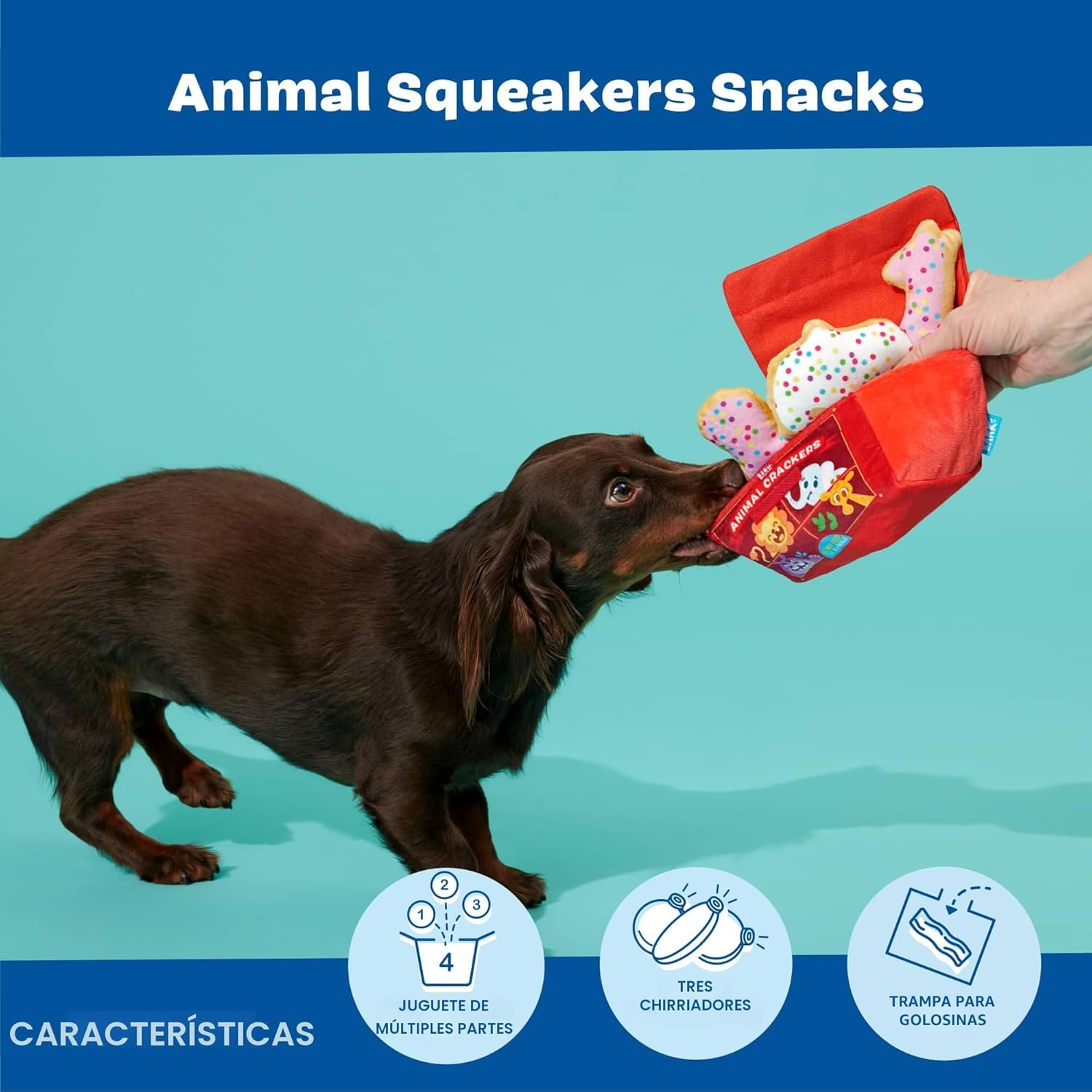 Barkbox Animal Squeakers - Juguete interactivo 4 en 1 de peluche pa...