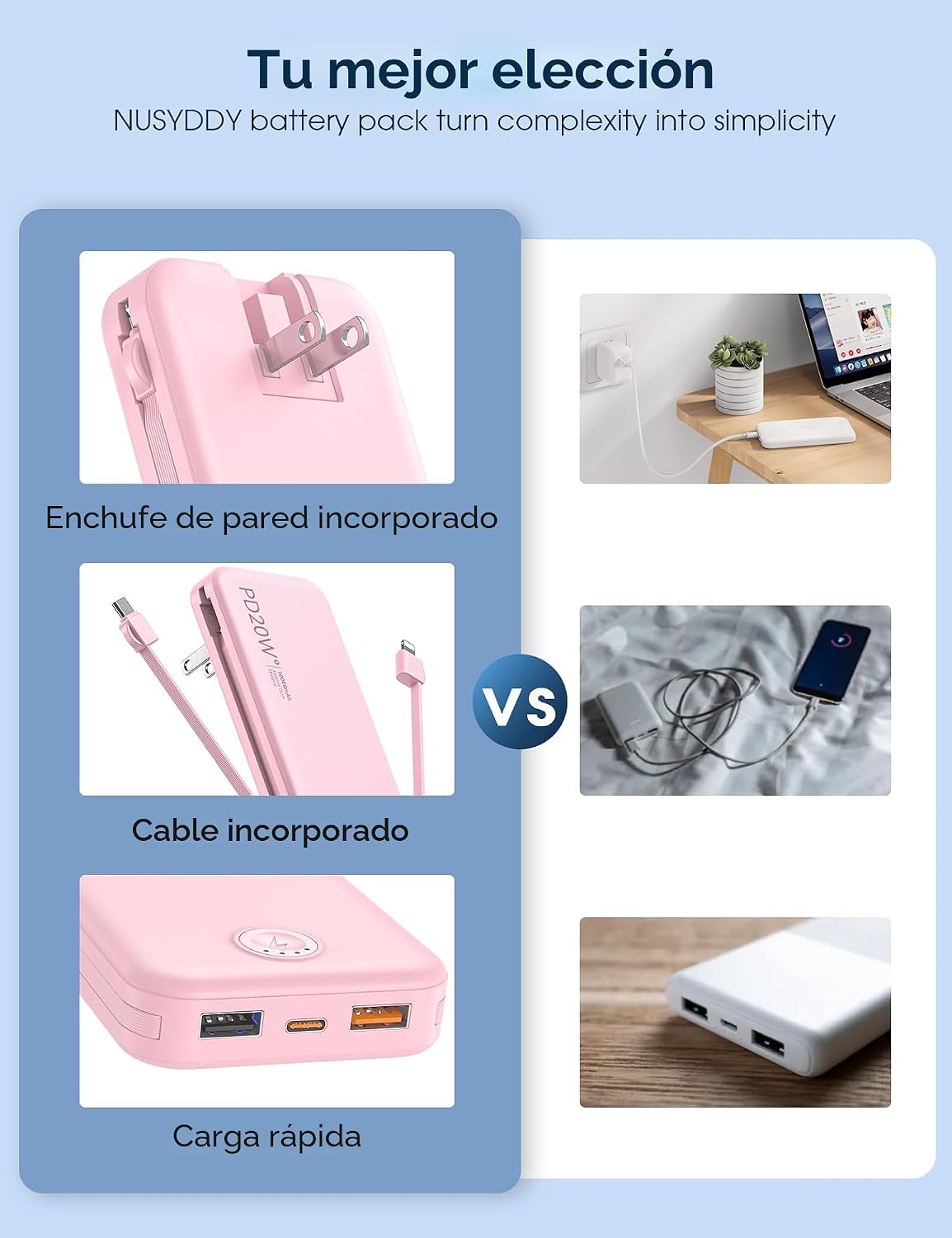 Nusyddy Cargador portátil de carga súper rápida de 22.5W con enchuf...
