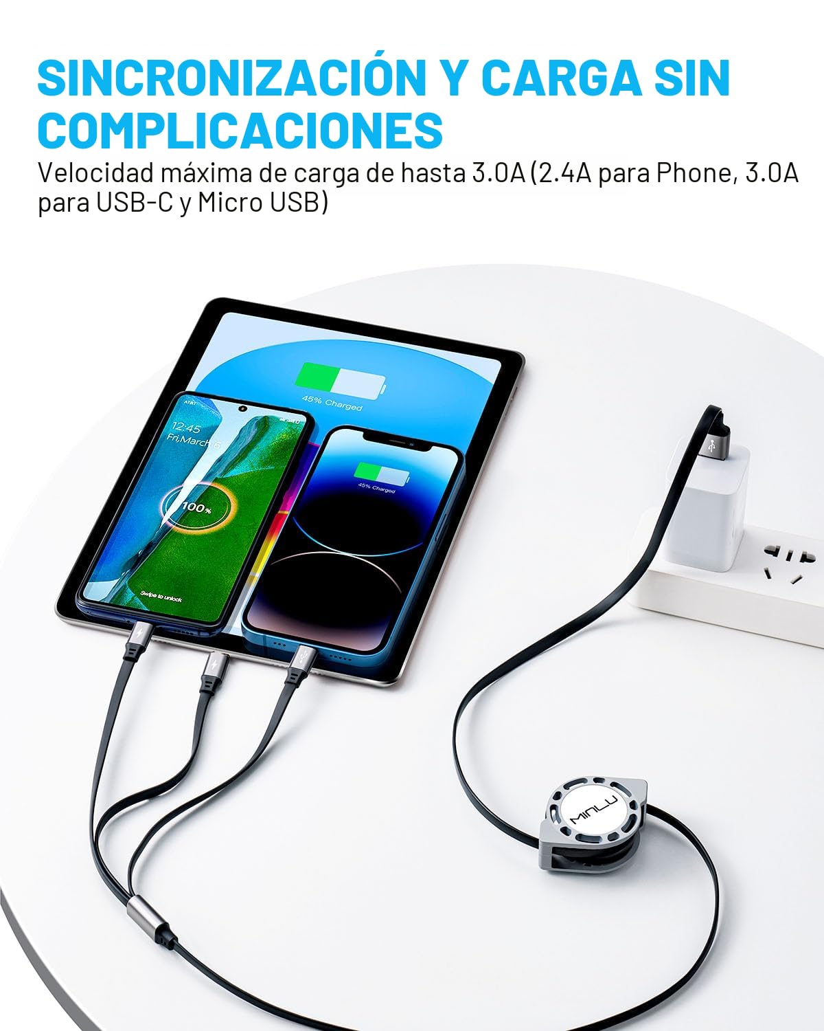 Cable de carga múltiple 3A, [2 unidades de 4 pies] cable de carga m...