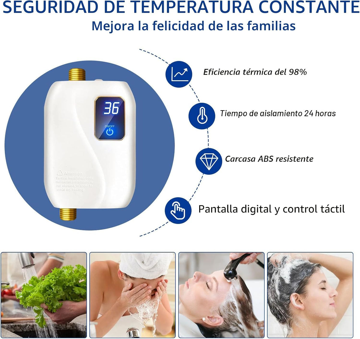 Calentador de agua eléctrico sin tanque de 110 V, calentador de agu...
