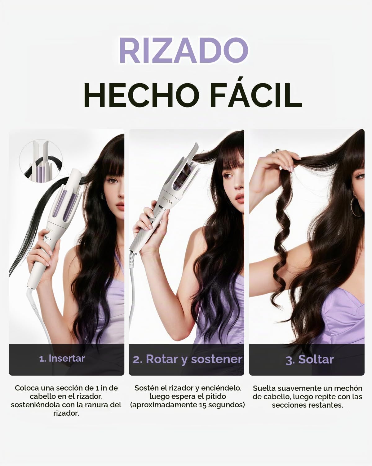 Rizador de pelo automático 3 en 1, rizador de pelo con 3 barriles (...