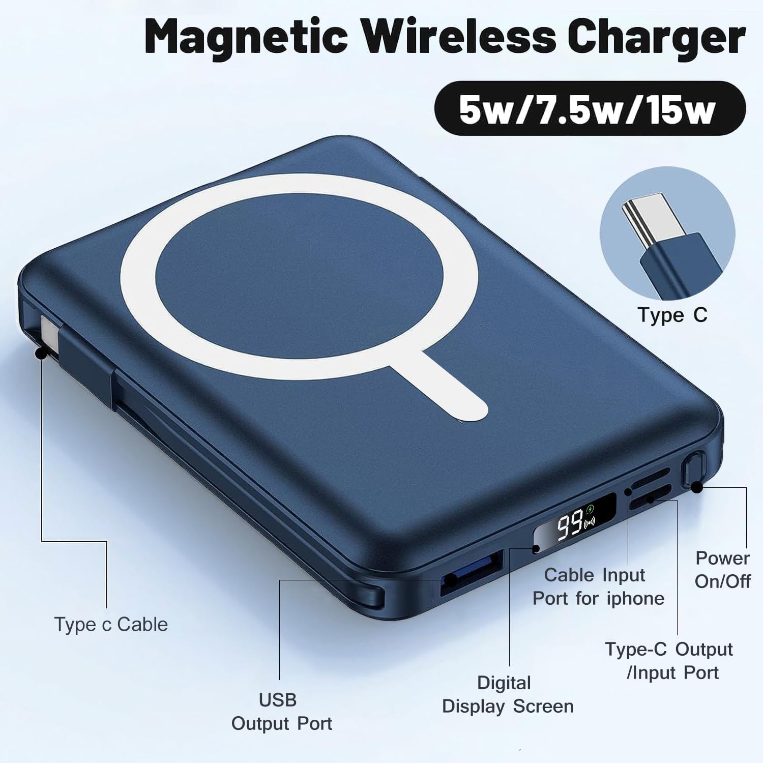 Azmuth Cargador portátil MagSafe, banco de energía magnético de 100...