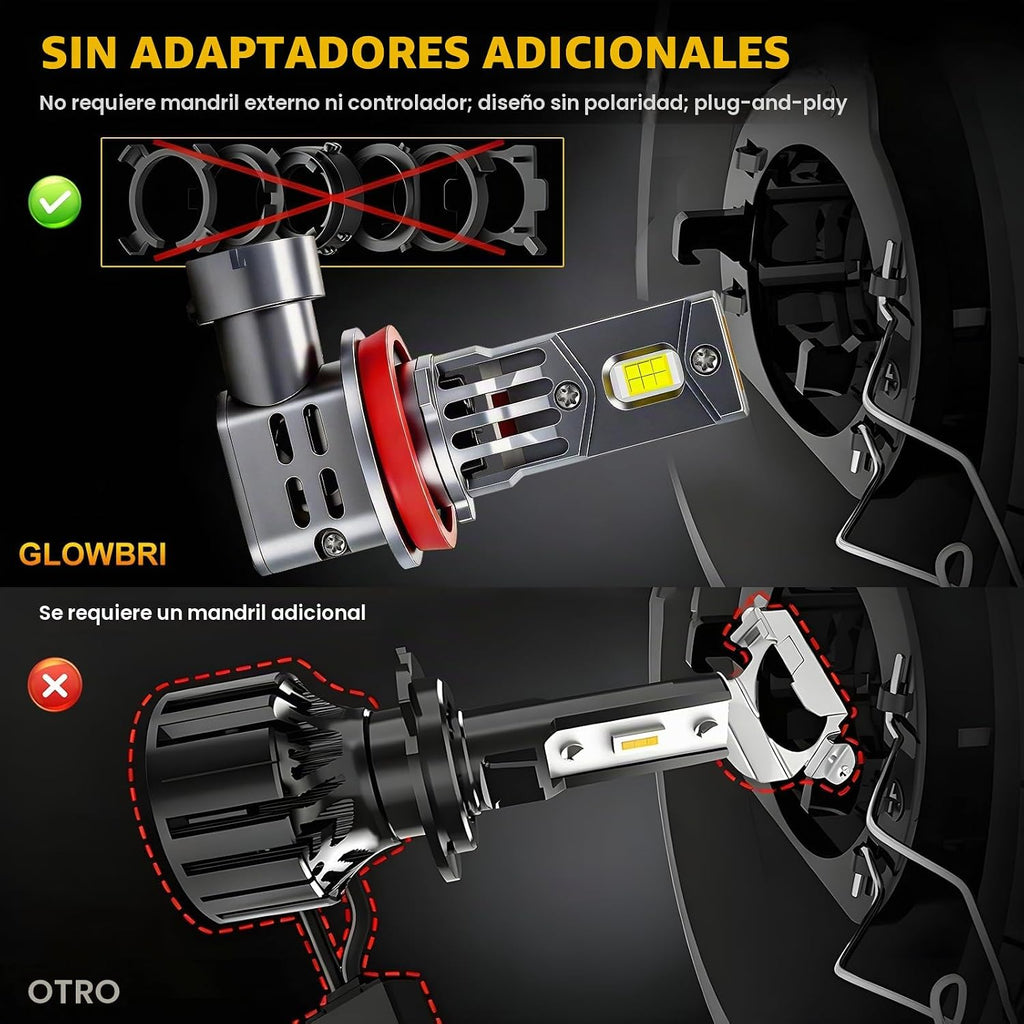 Bombillas LED H11\/H8\/H9, 90000 lm, 1400% de brillo, no requiere a...