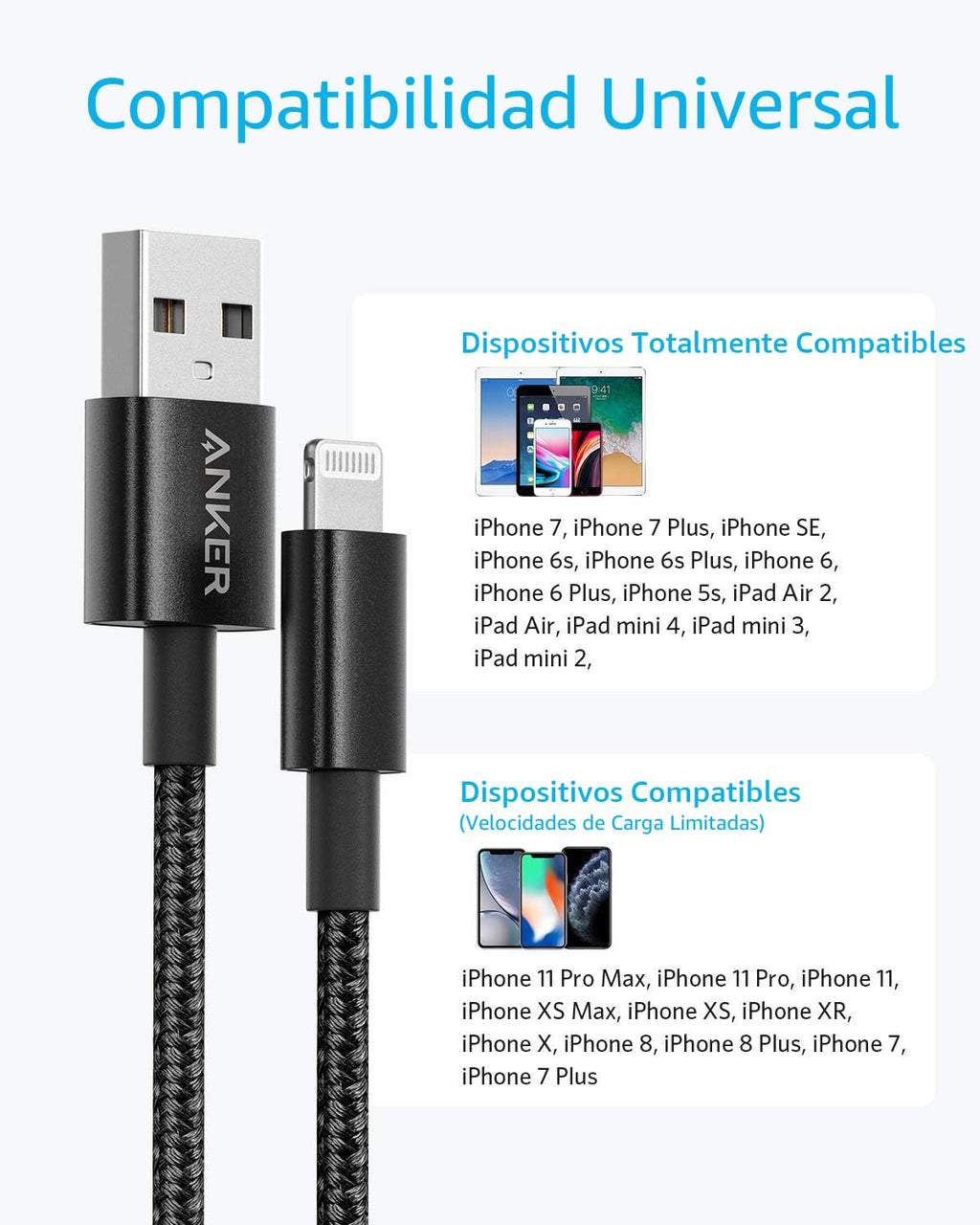 Anker Cable Lightning de nailon de doble trenzado de alta calidad d...