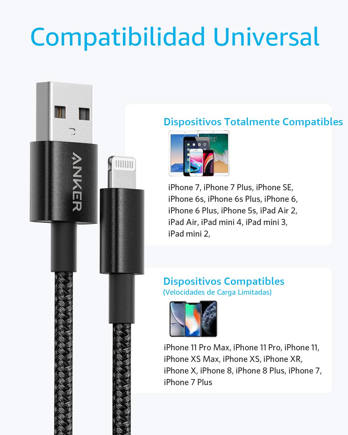 Anker Cable Lightning de nailon de doble trenzado de alta calidad d...