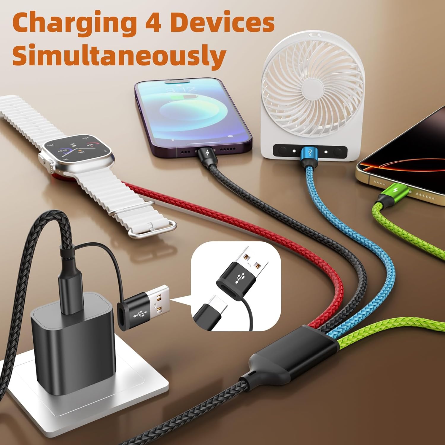Firsting Dual Type-C Port 4 in 2 Multi Charging Cable for iWatch, T...