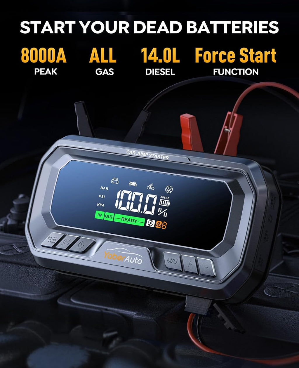 YaberAuto Arrancador de salto 12 en 1 con compresor de aire 8000A 1...