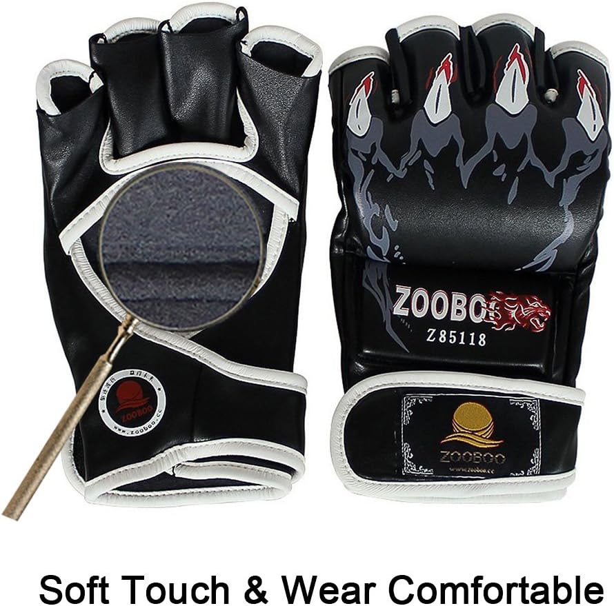 ZooBoo Guantes de MMA, guantes de boxeo de medio dedo, mitones de M...