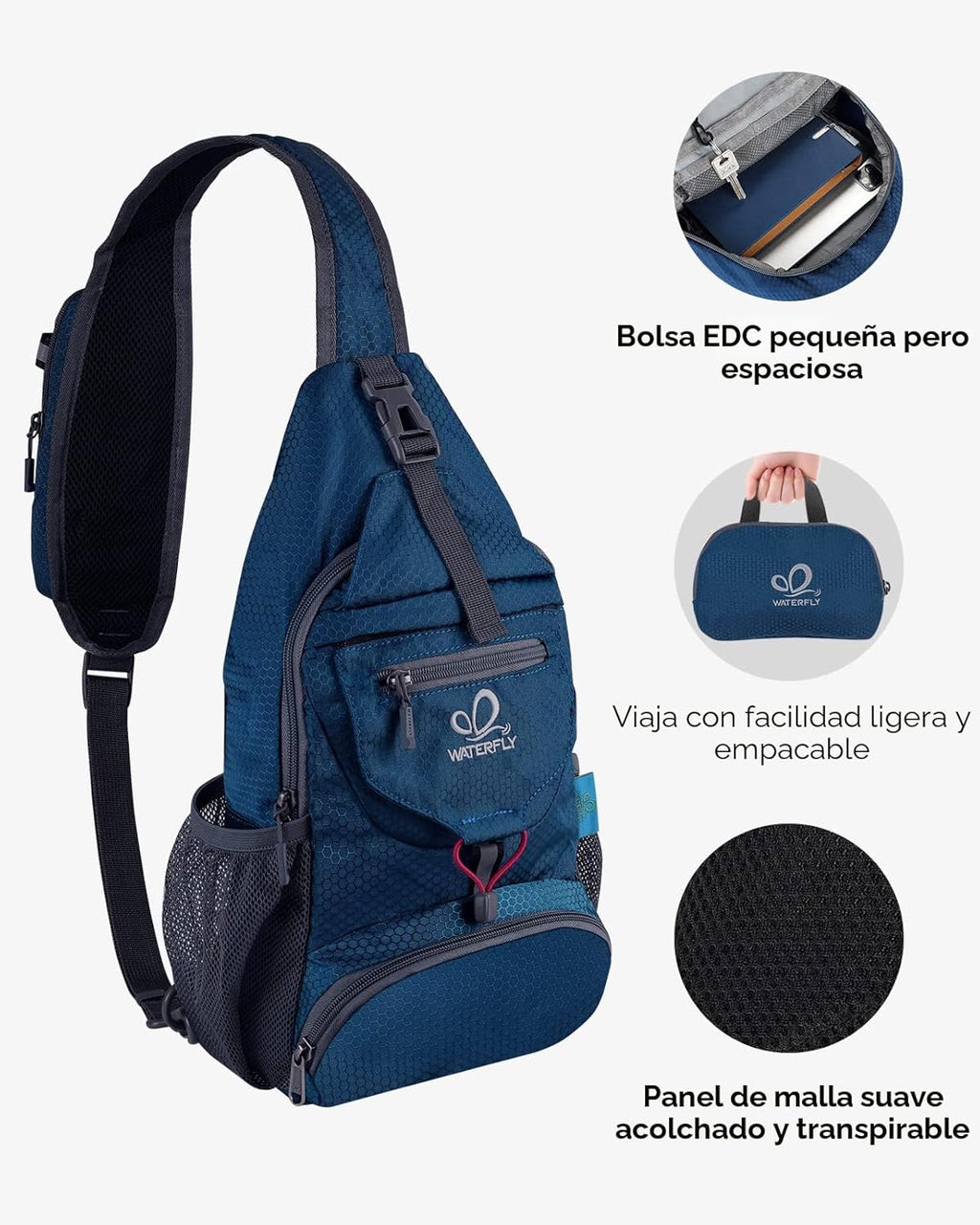 WATERFLY - Mochila compacta tipo bandolera pequeña para el hombro y...