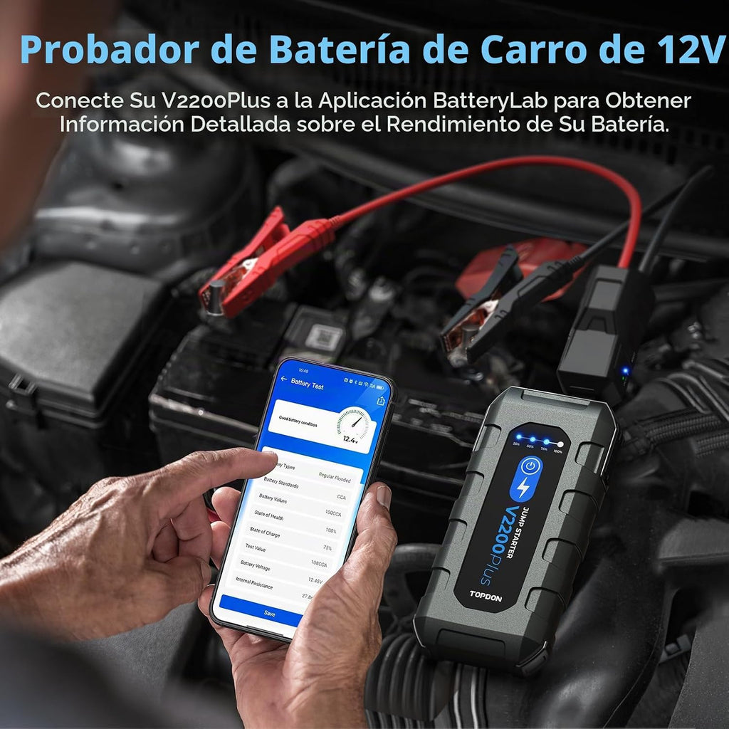 Arrancador de batería de coche y probador de batería TOPDON 2 en 1,...