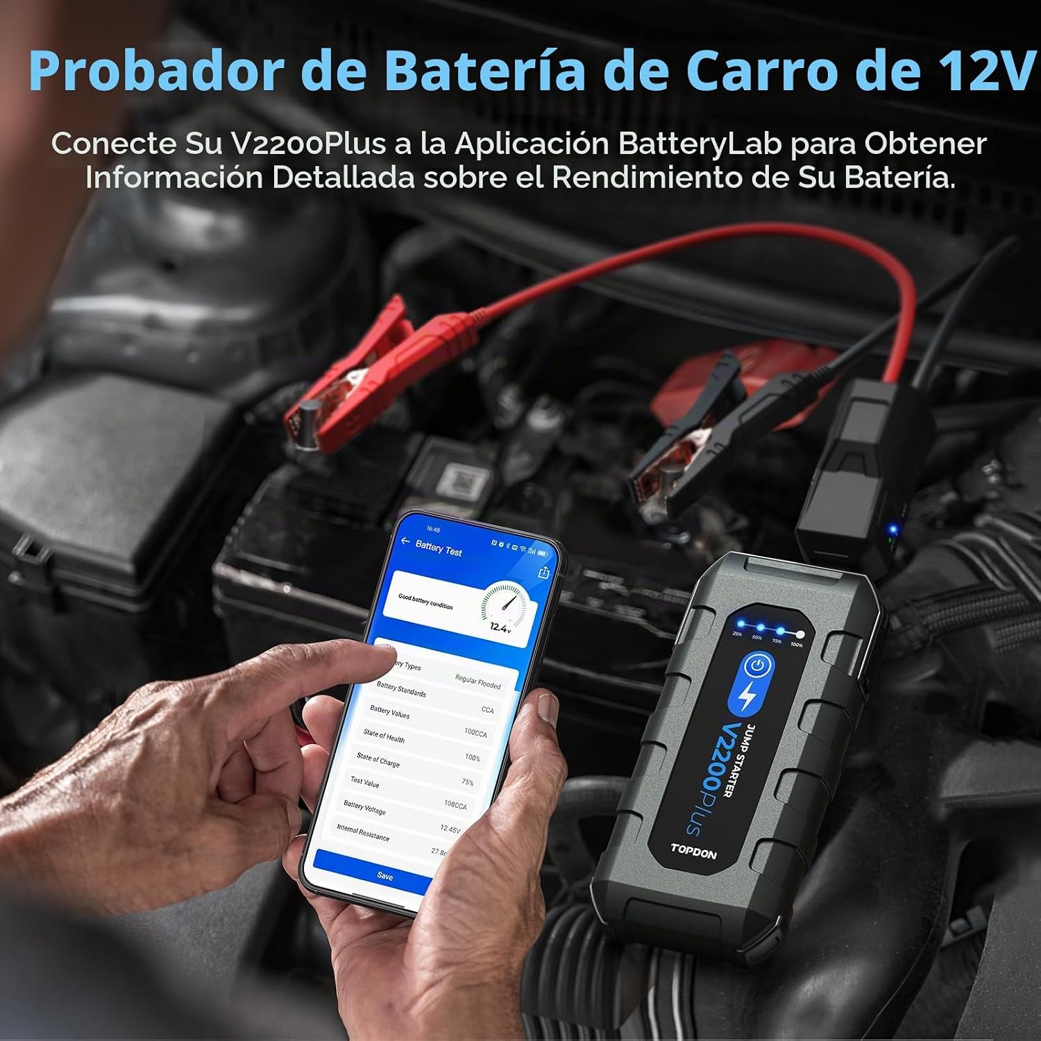 Arrancador de batería de coche y probador de batería TOPDON 2 en 1,...