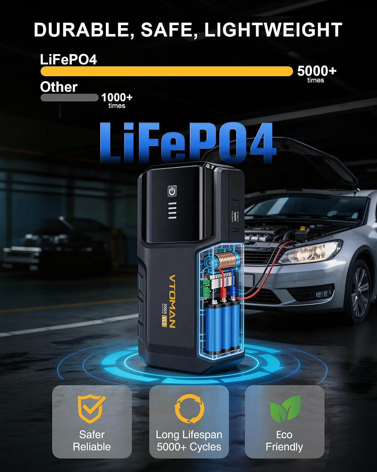 VTOMAN VL3 Arrancador de salto actualizado con batería LiFePO4, amp...