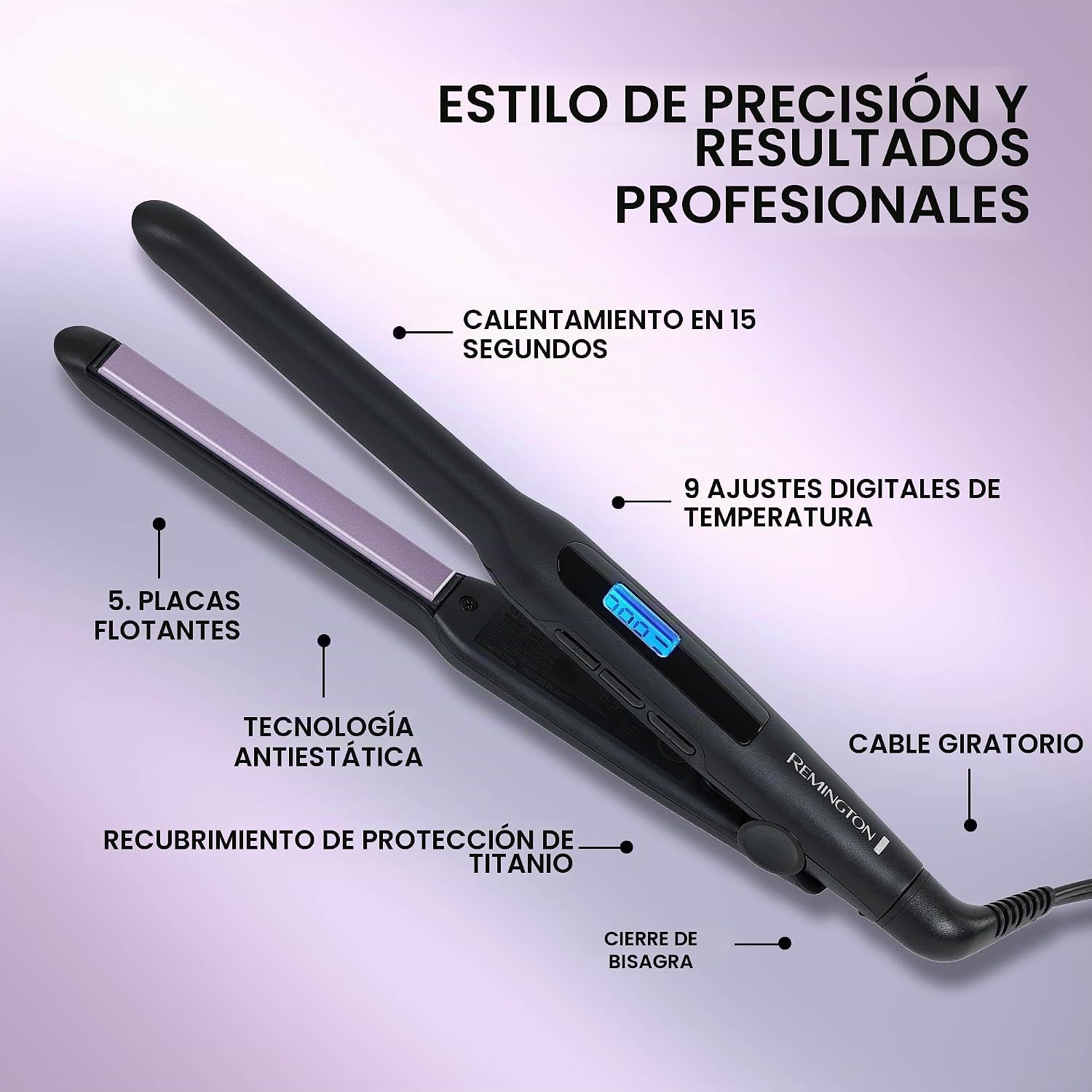 Remington Plancha plana antiestática, 1\/2 pulgada, titanio + reves...