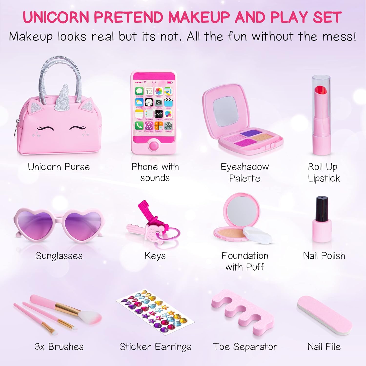 Kit de maquillaje de simulación para niñas pequeñas con bolso de un...