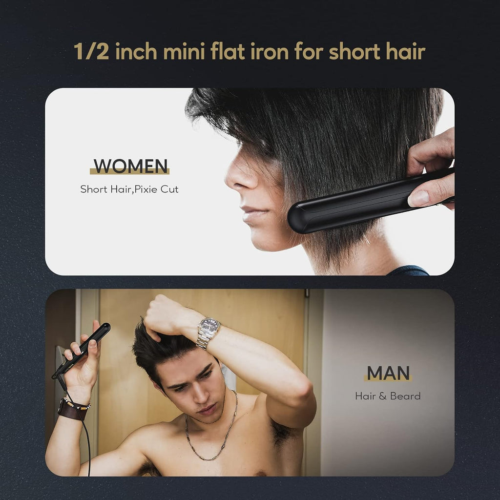 Terviiix Mini plancha plana para cabello corto, temperatura ajustab...