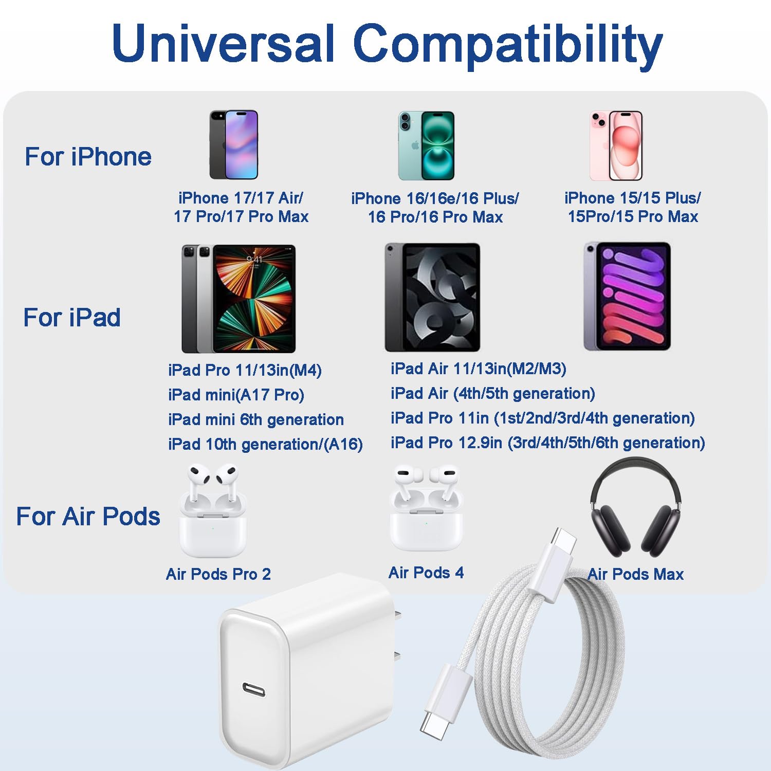 Cargador para iPhone 17 16 15 Pro Max de carga rápida 3 unidades 20...