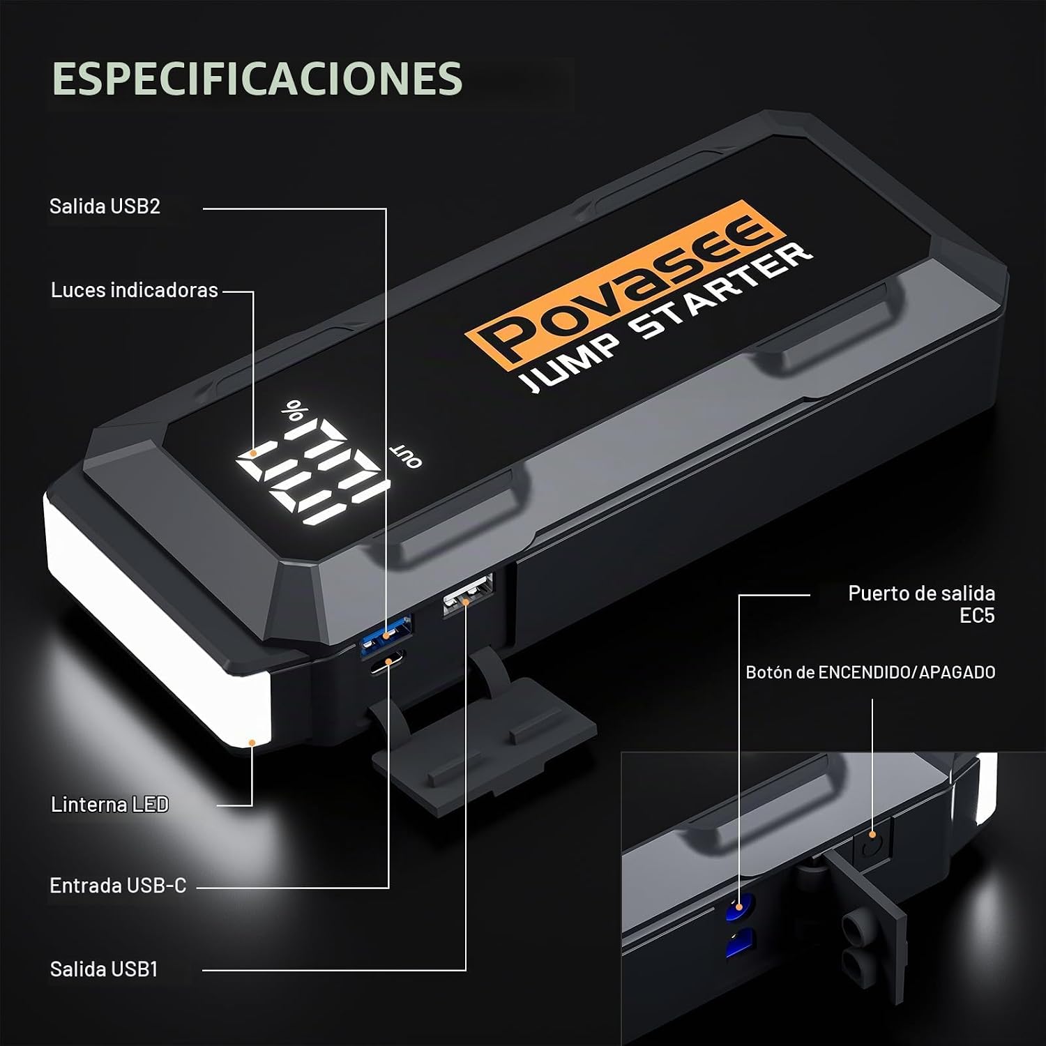 Povasee Arrancador de 4000 amperios, arrancador de batería de 12 vo...
