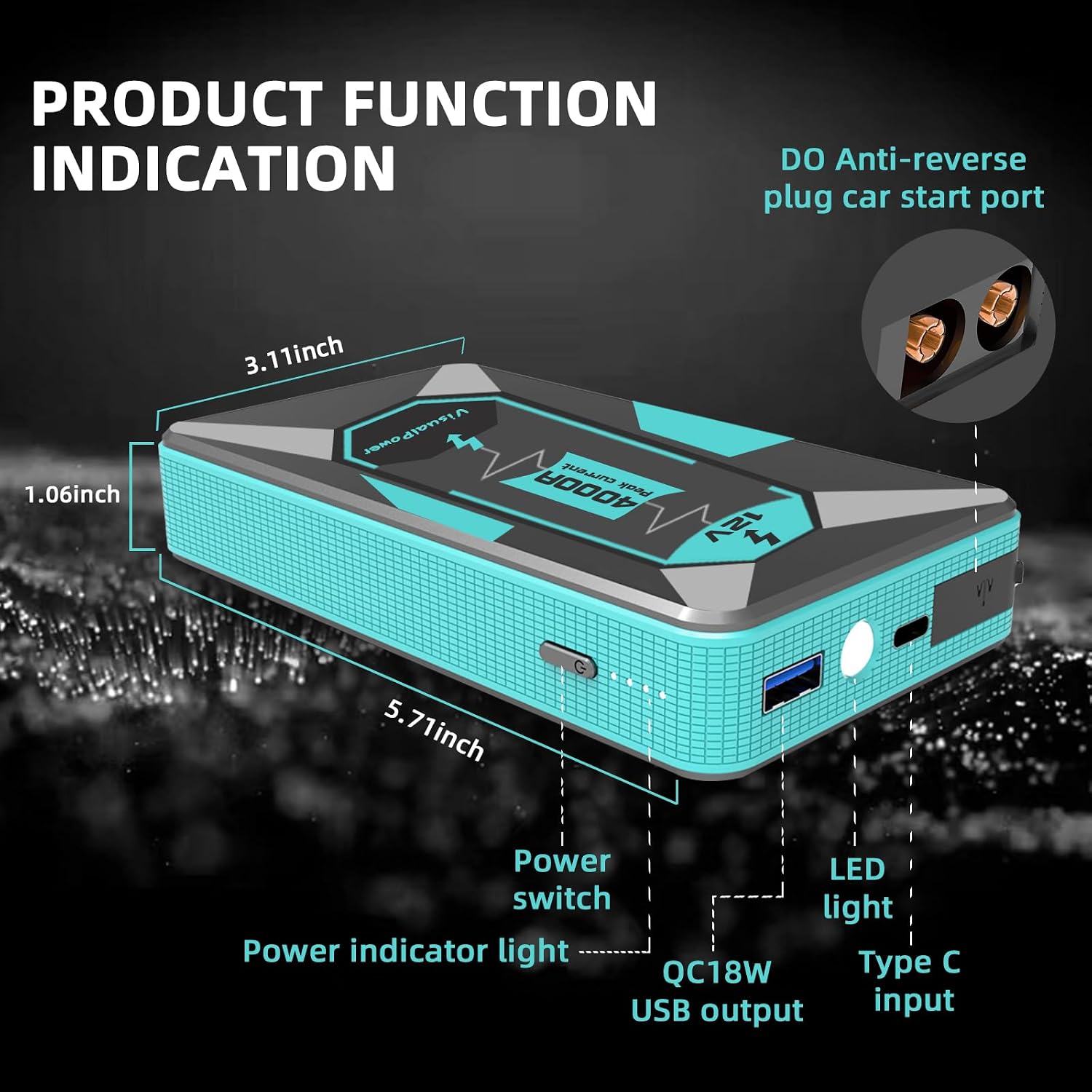 VisualPower Arrancador portátil, arranque de motocicleta de pico de...
