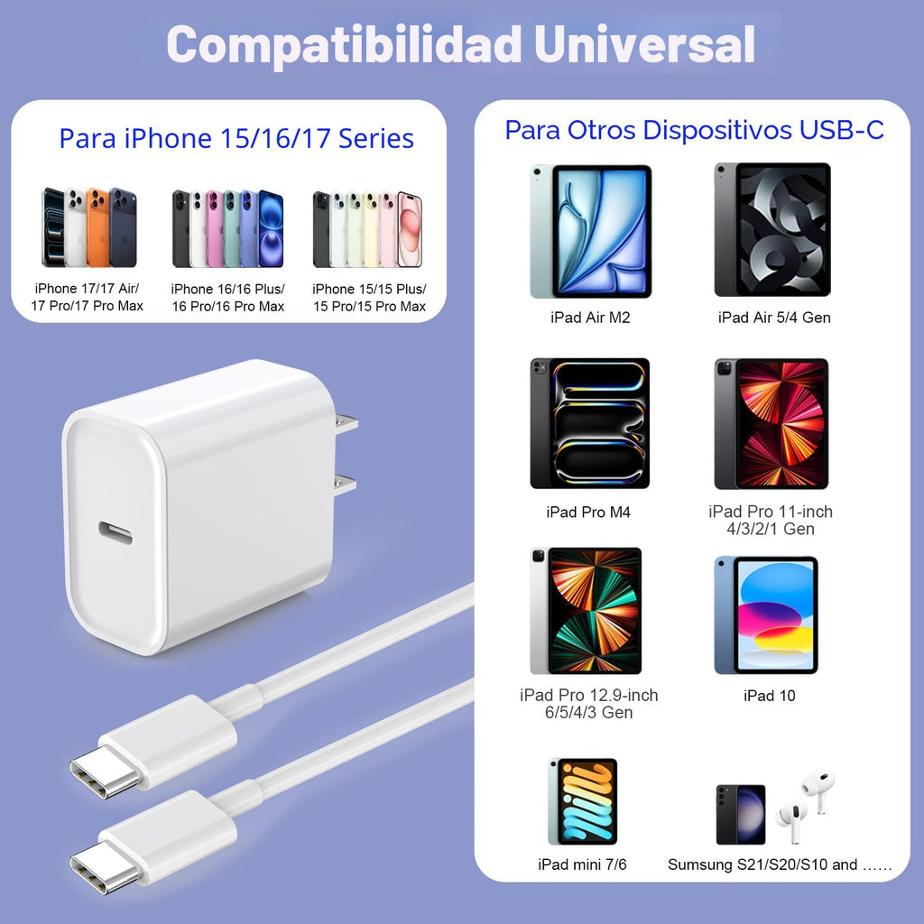 Cargador rápido para iPhone 17\/16\/15, carga rápida extra larga de...