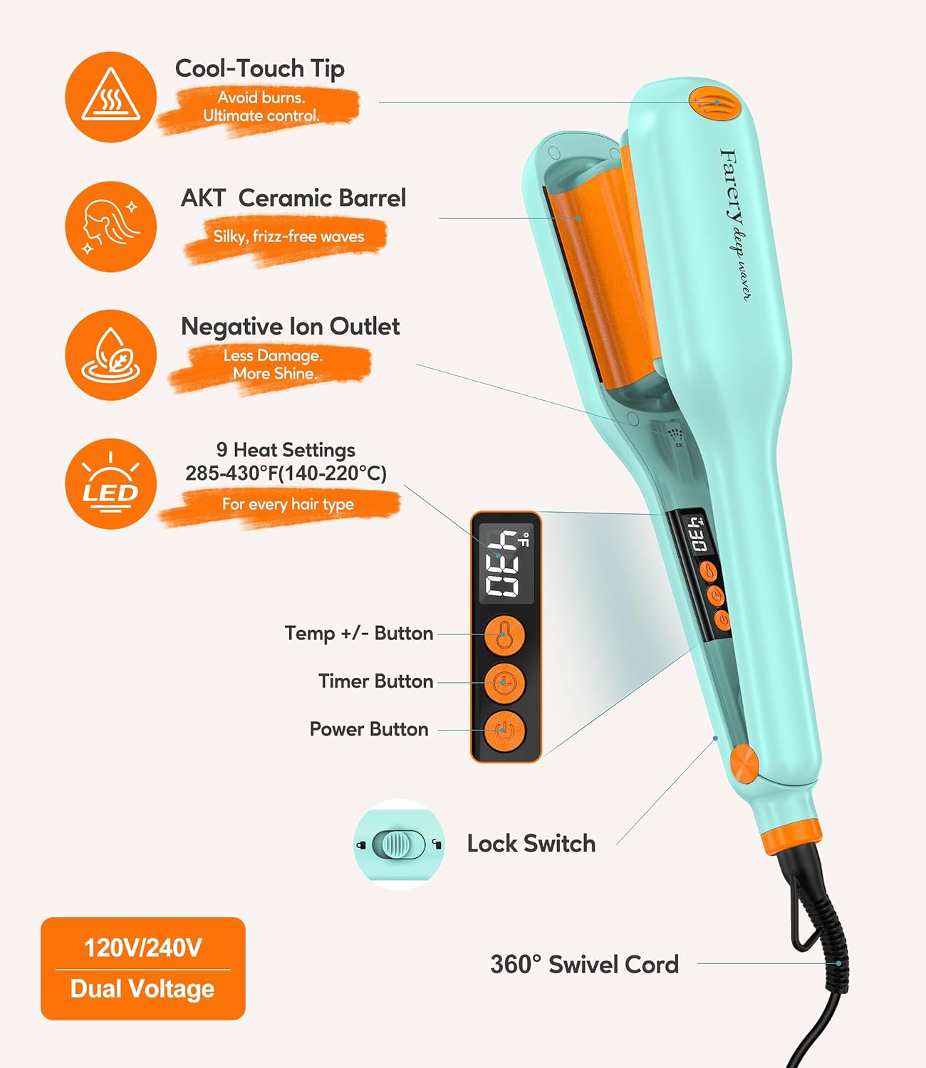Farery Waver de cabello profundo de 1 pulgada - Rizador de playa an...