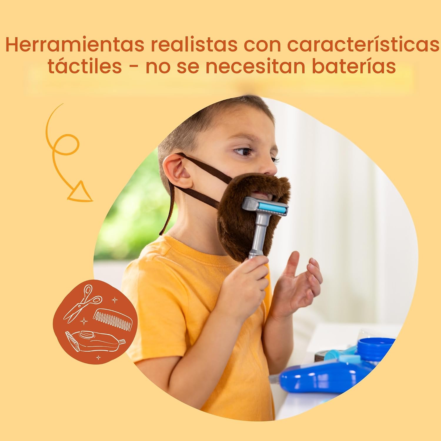 Melissa &amp; Doug Juego de simulación de barbería para niños (16 p...