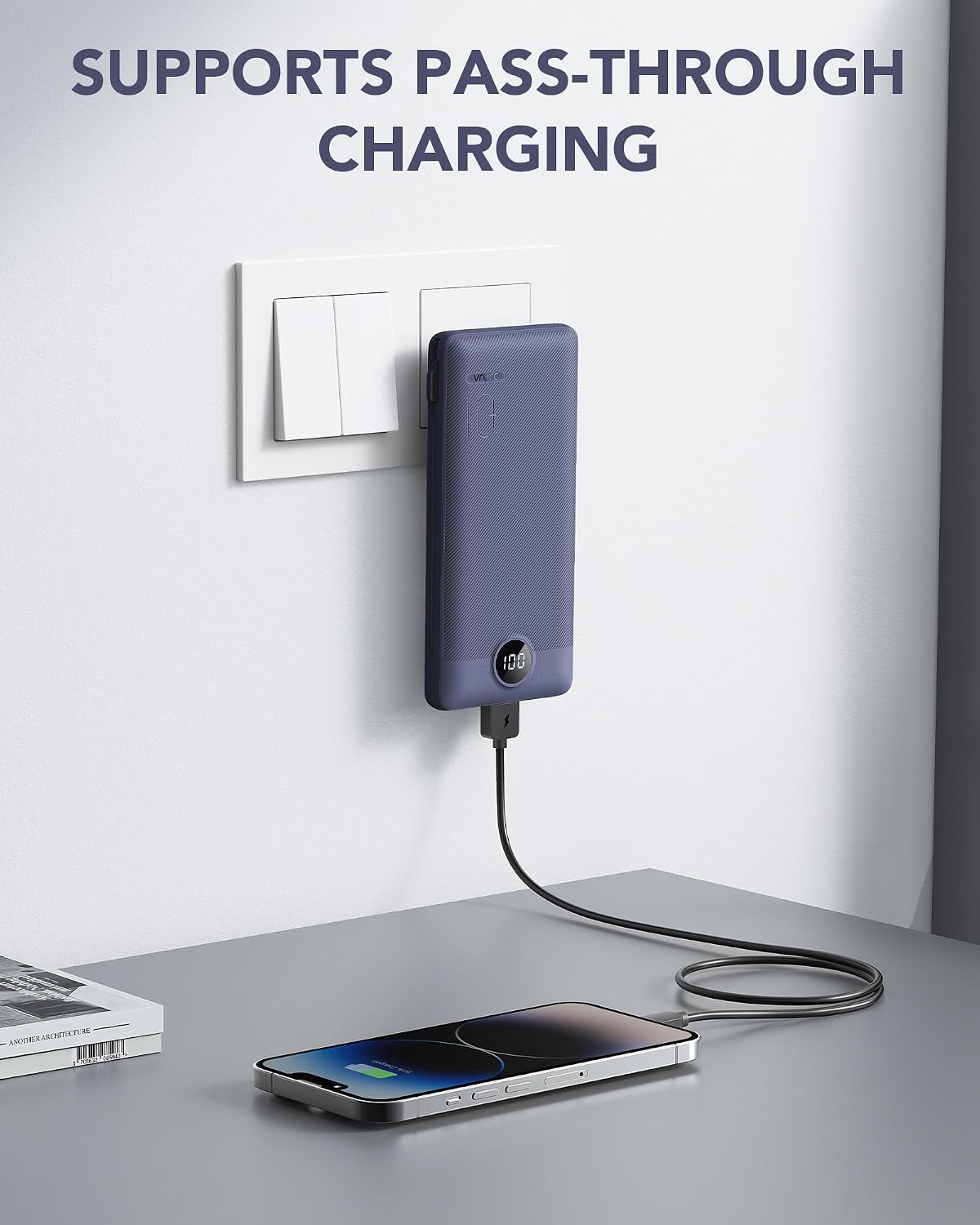 VRURC Cargador portátil con cables integrados y enchufe de pared de...