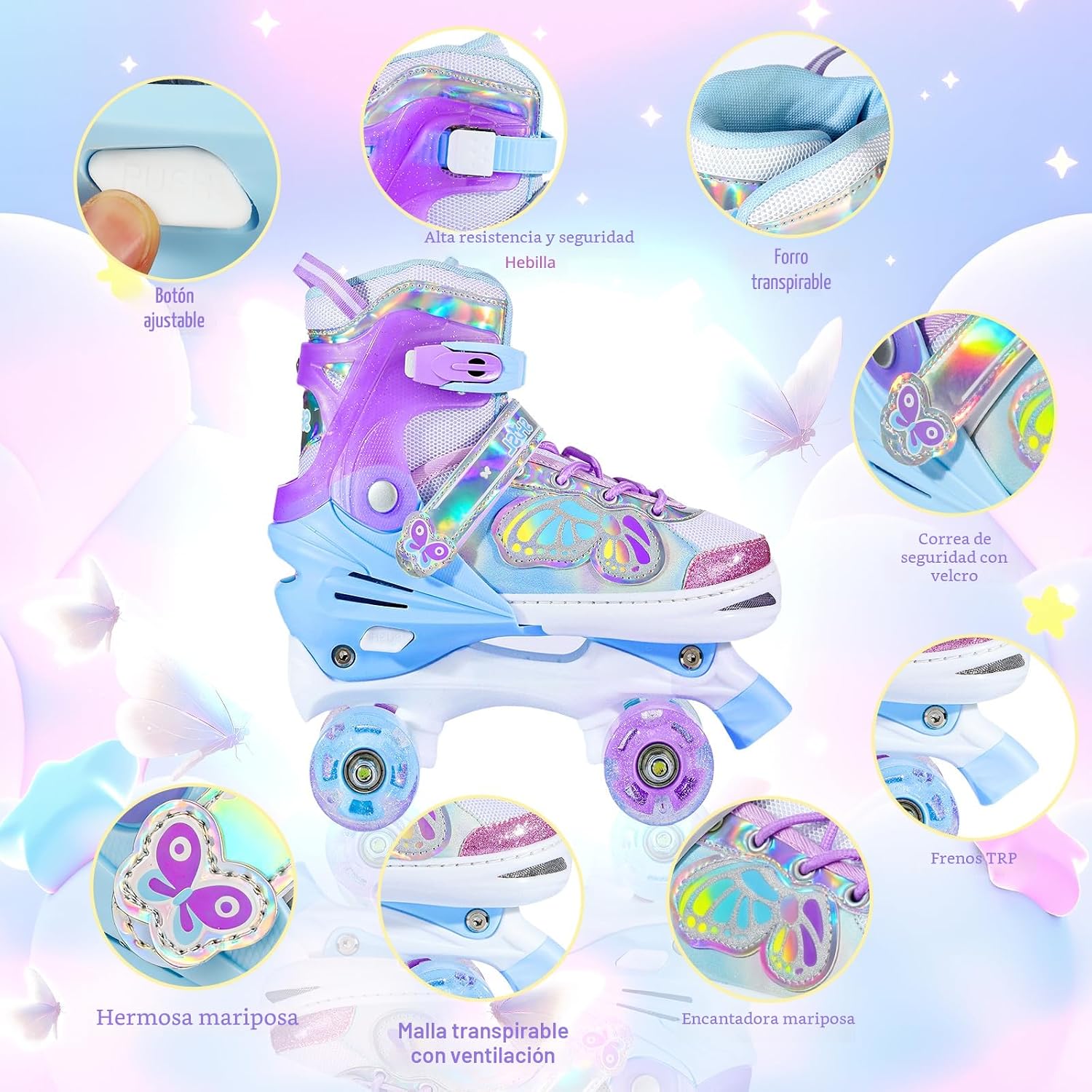 SHDSL Kids Roller Skates for Girls Boys, 4 Sizes Adjustable Butterf...