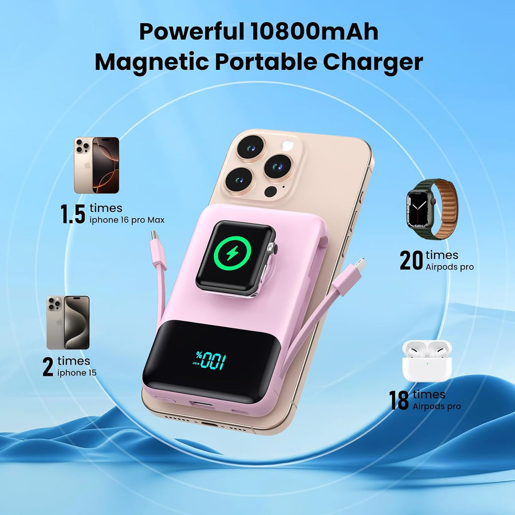 Cargador portátil magnético para iPhone con cable incorporado, banc...