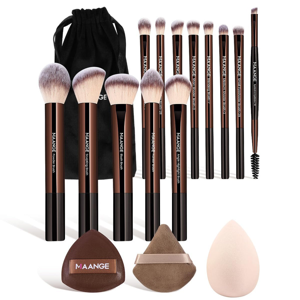 MAANGE Juego de 16 brochas de maquillaje de viaje para polvo líquid...