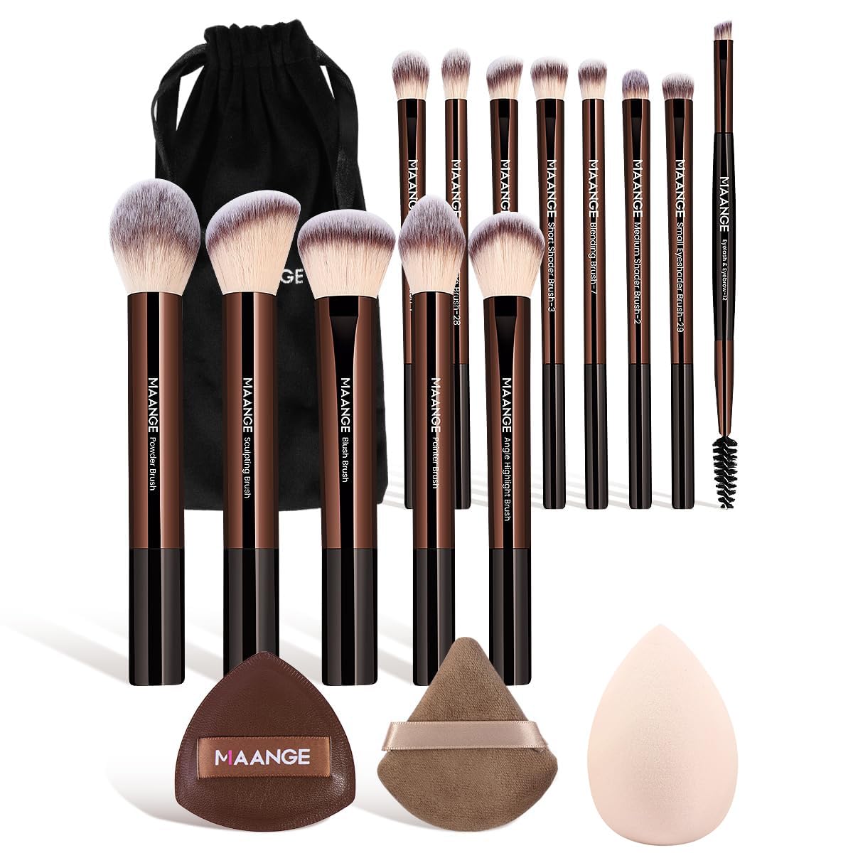MAANGE Juego de 16 brochas de maquillaje de viaje para polvo líquid...