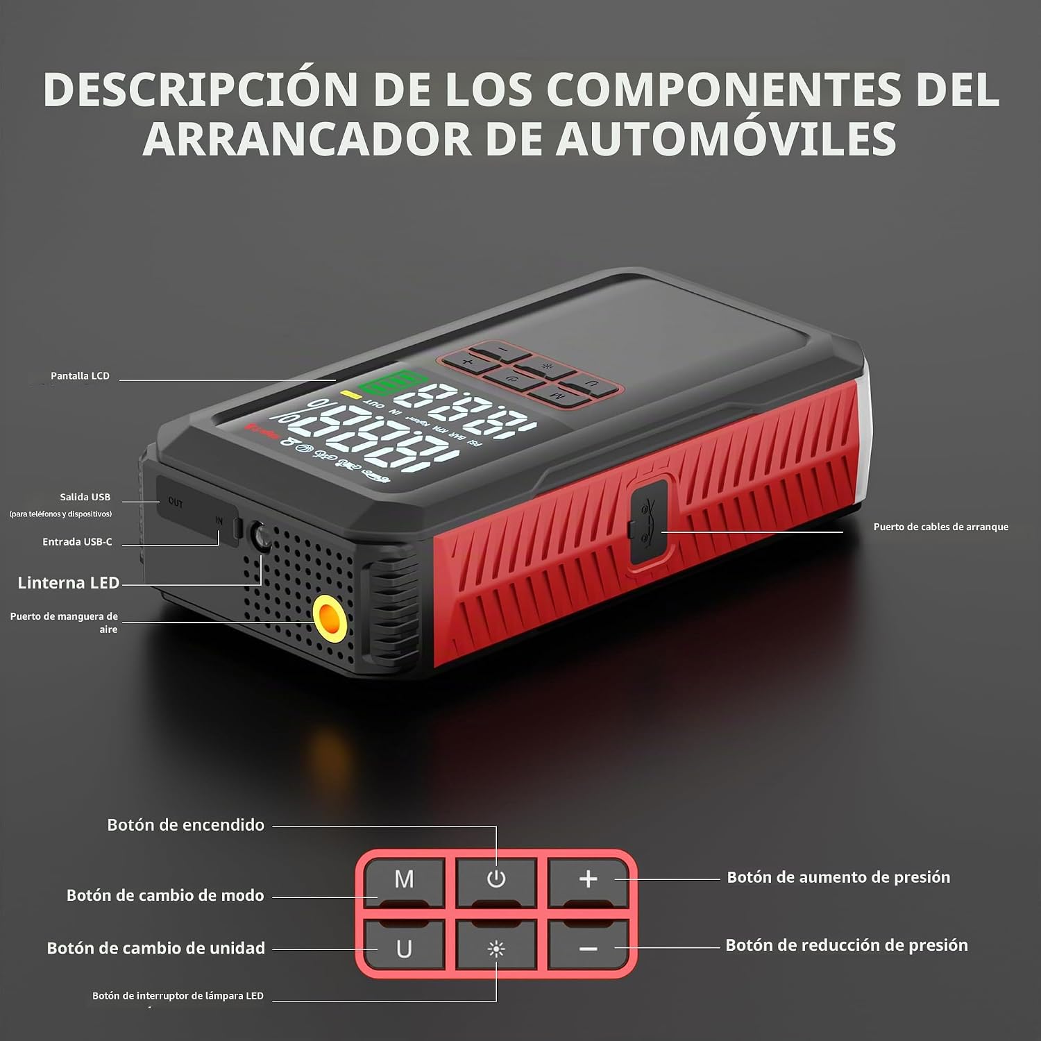Arrancador de batería de coche de 5000 A con compresor de aire de 1...