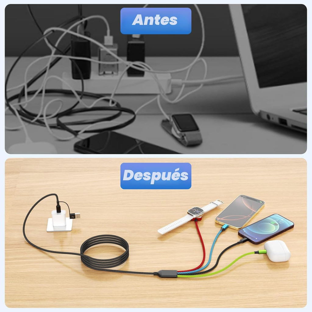 Travel Essentials Cable de Carga Múltiple 4 en 2 para Cargador de A...