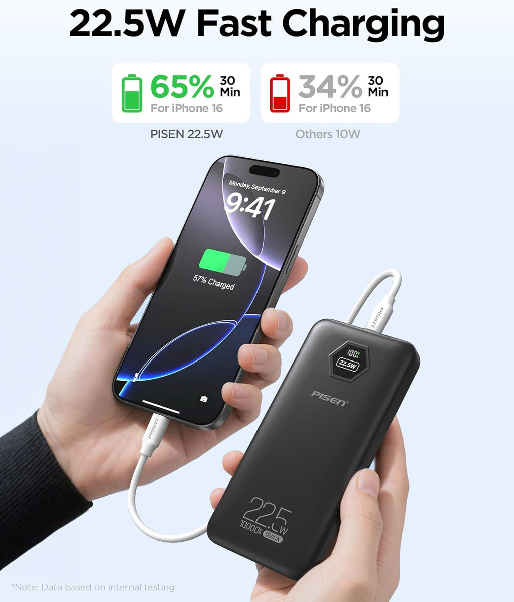 PISEN Banco de energía 3C de 10000 mAh, 22.5 W, certificado CCC, ca...