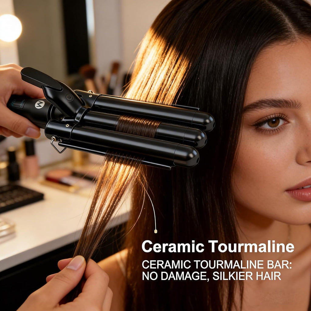 Mistcado - Rizador de cabello de 3 barriles de 1 pulgada, rizadora...