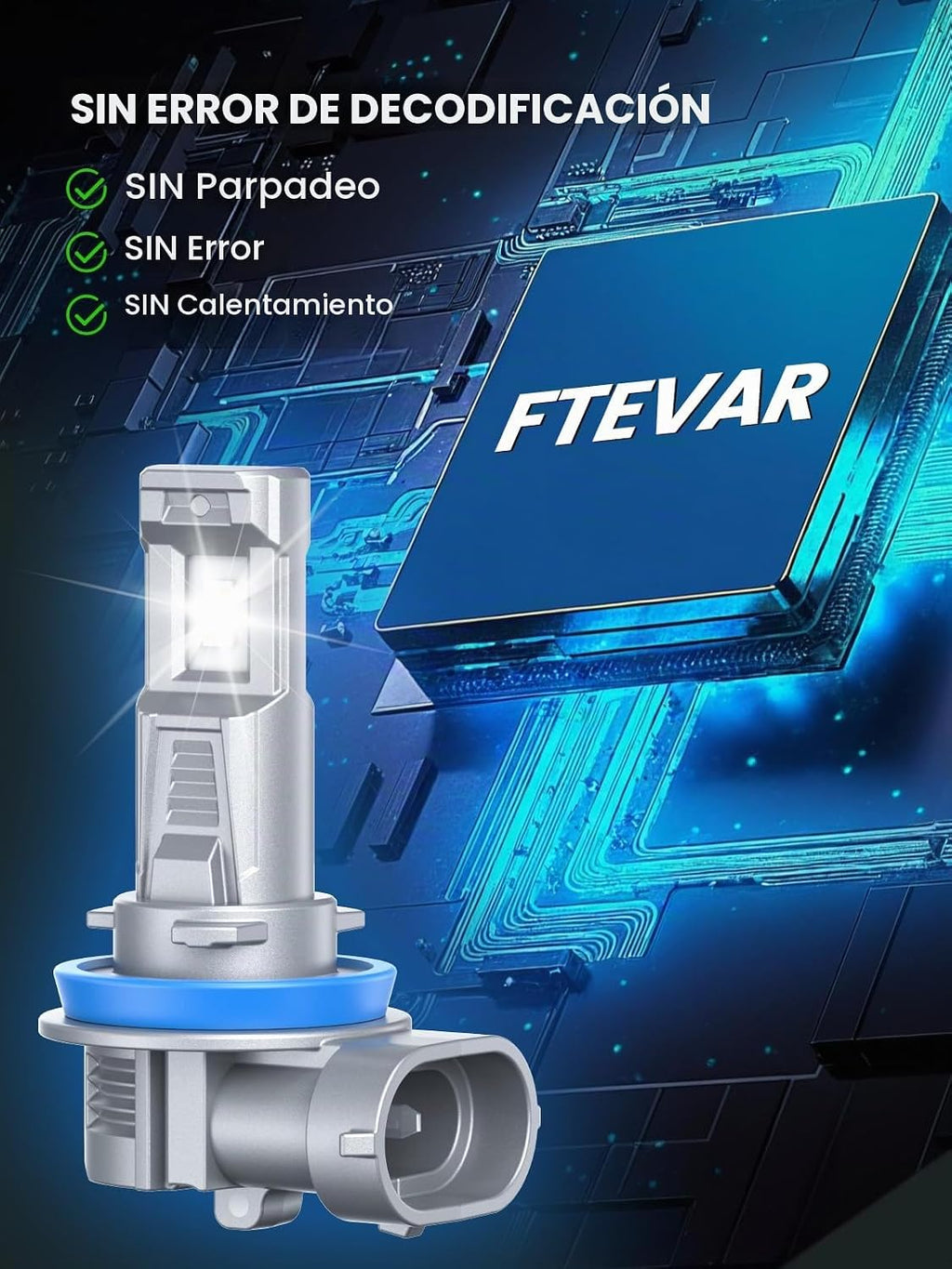 FTEVAR Bombillas H11, luz antiniebla H8 H9, 30000LM 6500K súper bri...