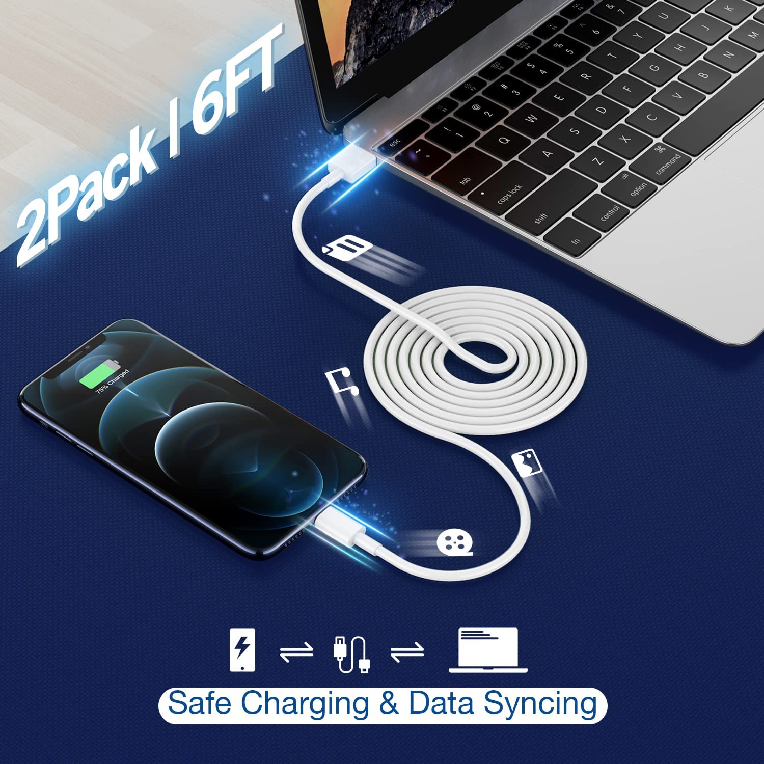 Cargador de iPhone, cargador de viaje para iPhone, paquete de 2 uni...
