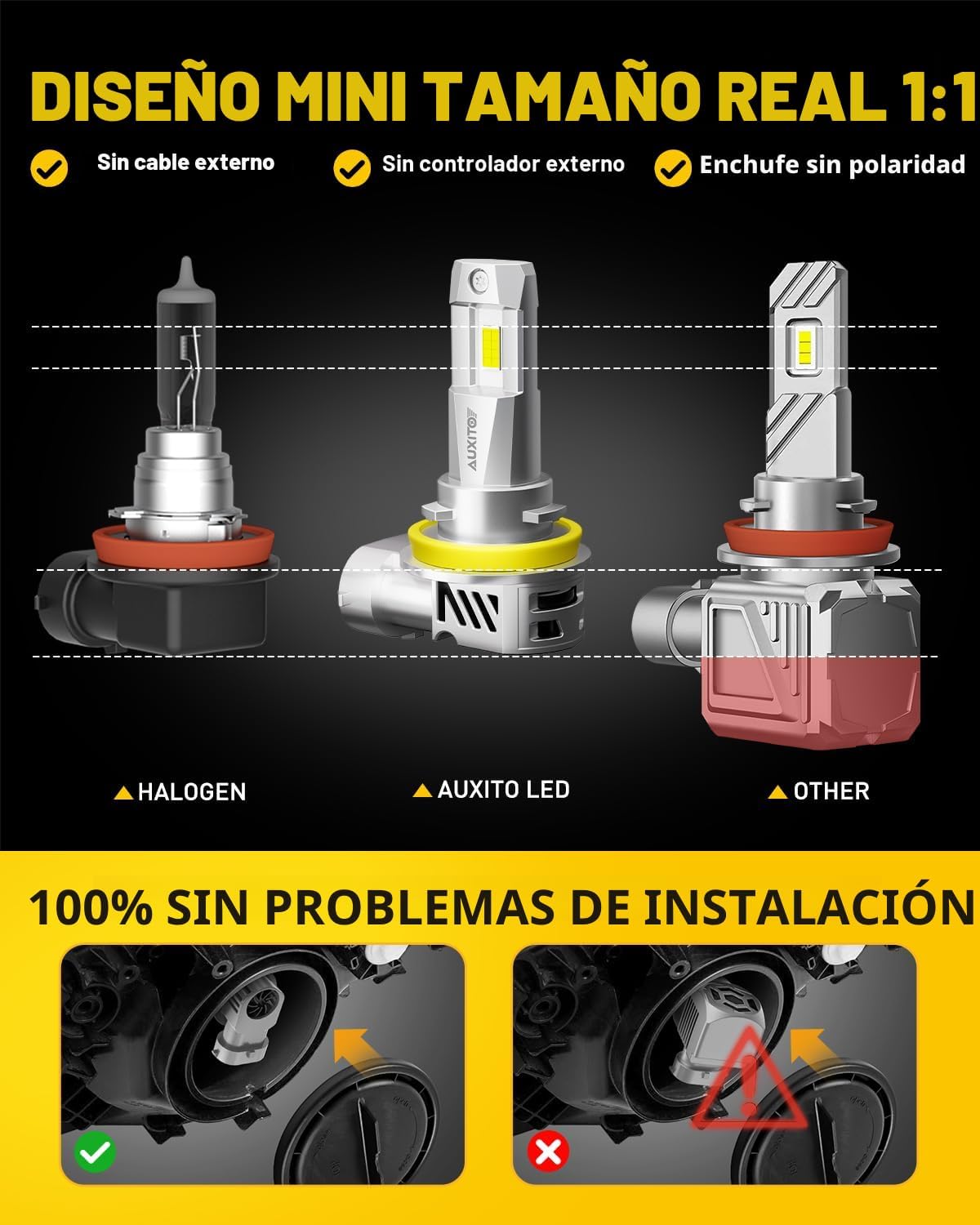 AUXITO - Combo de bombillas 9005\/HB3 H11\/H8\/H9, 900% altamente b...