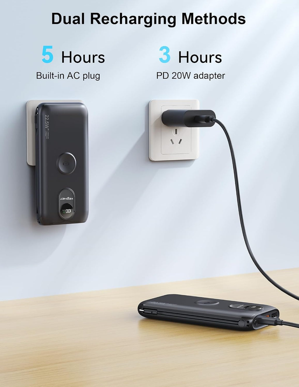 Cargador Portátil XEGNER 10000mAh 20W, Enchufe de Pared, 2 Cables,...