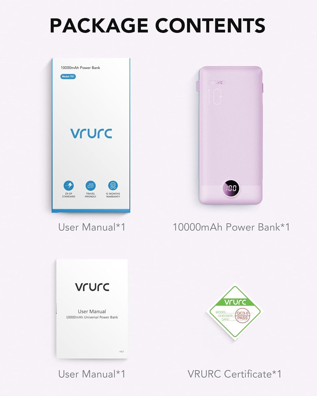 VRURC Cargador portátil con cables integrados y enchufe de pared de...