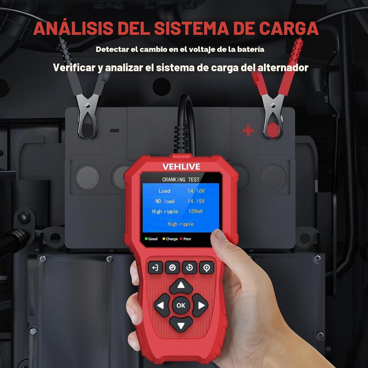 VEHLIVE BT910 5-3000CCA - Probador de batería de automóvil, 6 V 12...